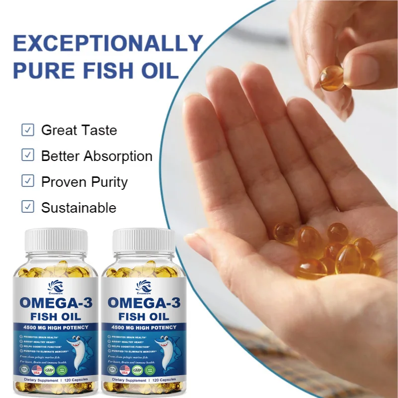 Greenture minyak ikan Omega-3 kapsul mendukung sistem saraf otak baik kardiovaskular & anti-peradangan & kesehatan kulit Antioksidan