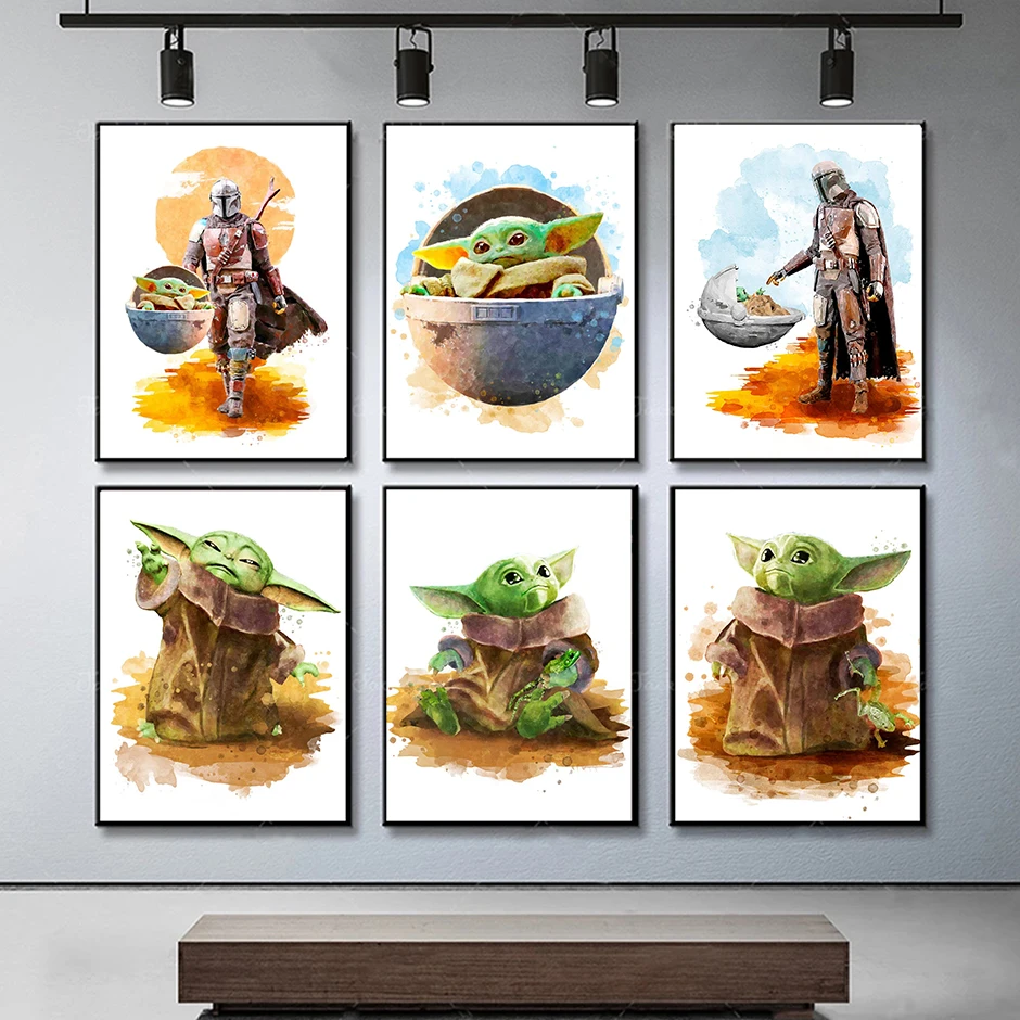 Classic Movie Posters and Prints Baby Grogu Mandalorian Canvas Painting Wall Art Decor Pictures Child Baby Yoda Child Room Gift