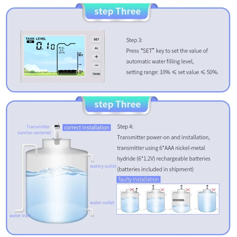 Water Level Sensor Water Level Indicator Wireless Ultrasonic Water Level Monitor Tank Liquid High/Low Alarm Solar Powered