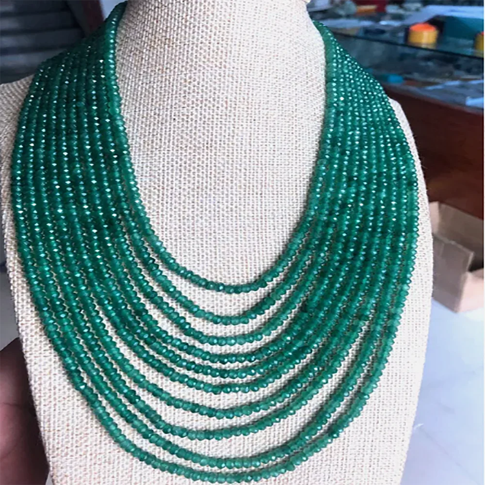 10 Rows Natural Faceted Green Jade 2x4mm Rondelle Gems Bead Necklace 16-24'' AA+