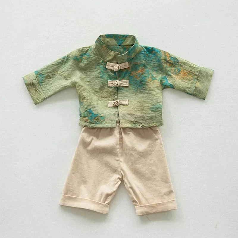 Roupas fotográficas tipo tie-dye para recém-nascidos menina e menino, adereços fotográficos, roupas criativas para estúdio infantil, cheongsam estilo antigo