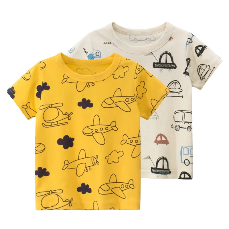 

2024 Summer T-shirt for Boys Airplane Print T Shirt Kids Tops Tees Short Sleeves Cartoon Baby Clothes 2-10 Years Dropship