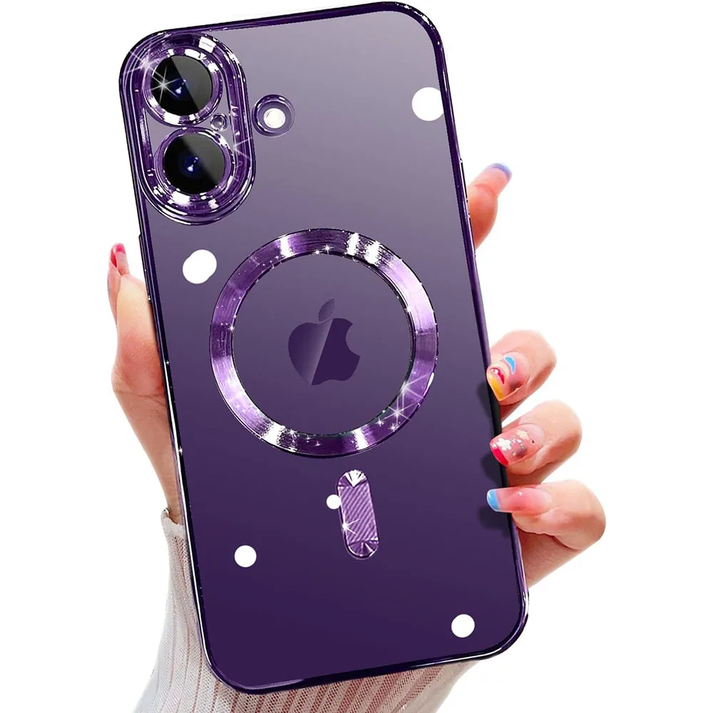 

Luxury Magnetic Magsafe Case For iPhone 16e 16 15 14 13 12 11 Pro Max Plus Glitter Plating Silicone Soft Ultra Thin Back Shell