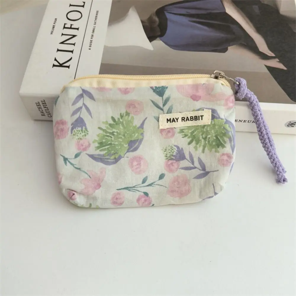 Nuevo Bolsa de cosméticos cuadrada de dibujos animados, bolsa de almacenamiento de flores pequeñas, servilletas sanitarias con cremallera, bolsas de maquillaje para mujer