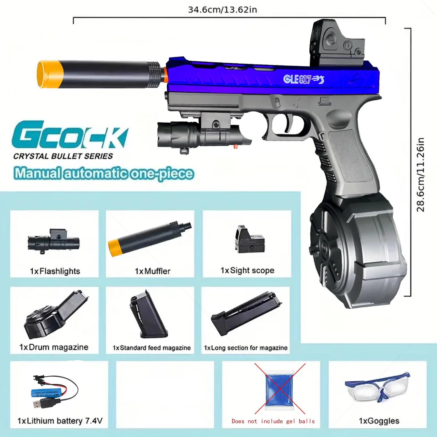 Toy gun, gel ball pistol, manual/automatic mode gel bullet gun, suitable for outdoor shooting games, Halloween and Christmas gif