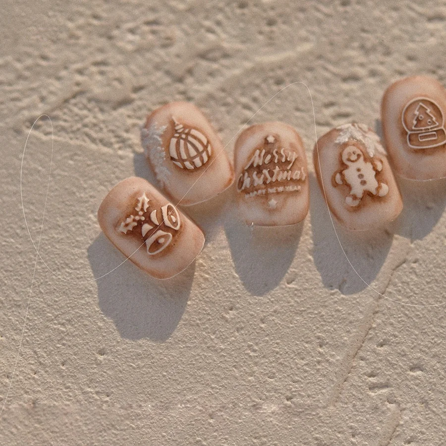 1-delige 5D-nagelkunststickers met reliëf, hoogwaardige kerstserie nagelstickers, sneeuwvlok, kerstontwerp, nail art-stickers