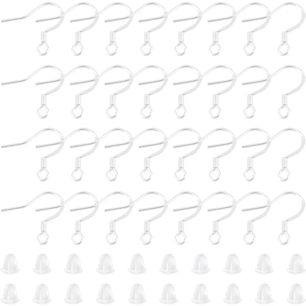 

100Pcs Stainless Steel Earring Hooks Ear Wire with Loops Earwire Hooks with 100Pcs Plastic Earring Backs Metal Earring