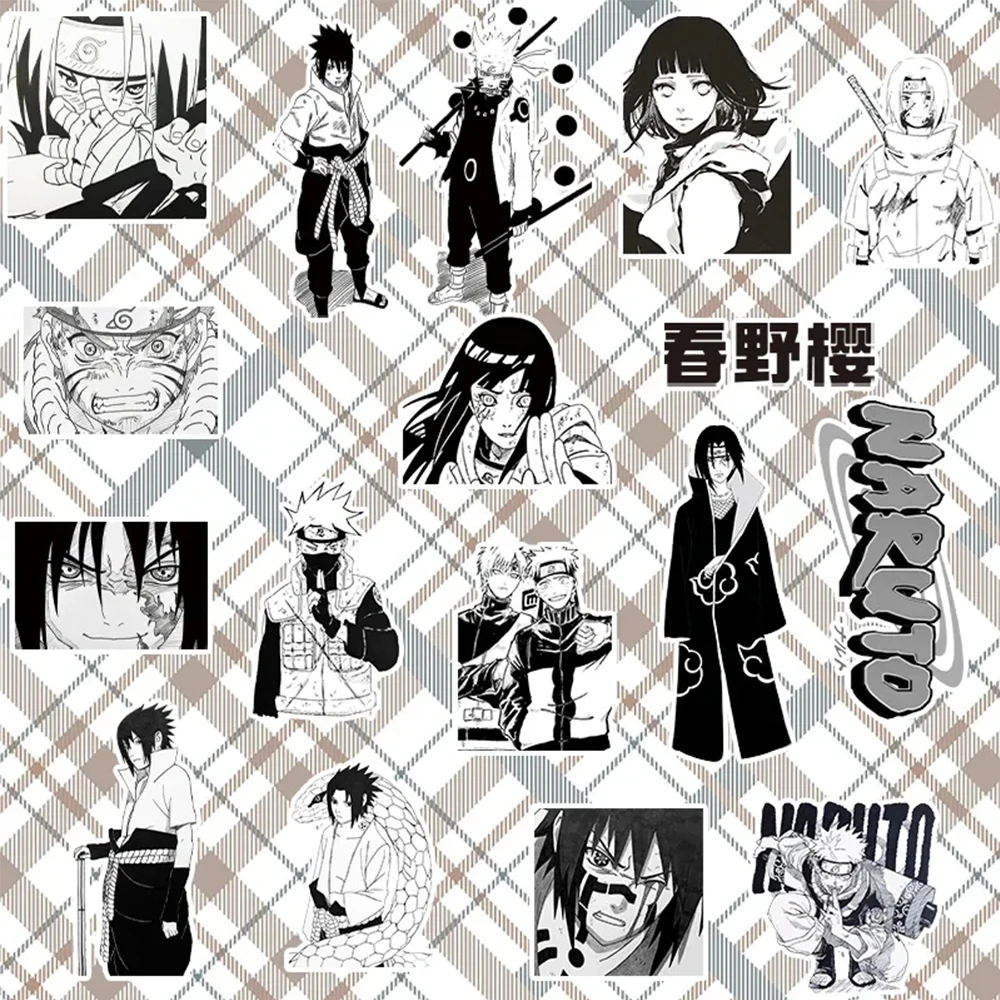 Naruto anime adesivos, adesivos preto e branco, legal, desenhos animados, graffiti, para telefone, skate, mala, à prova d'água, diy, 10, 30, 50, 100pcs