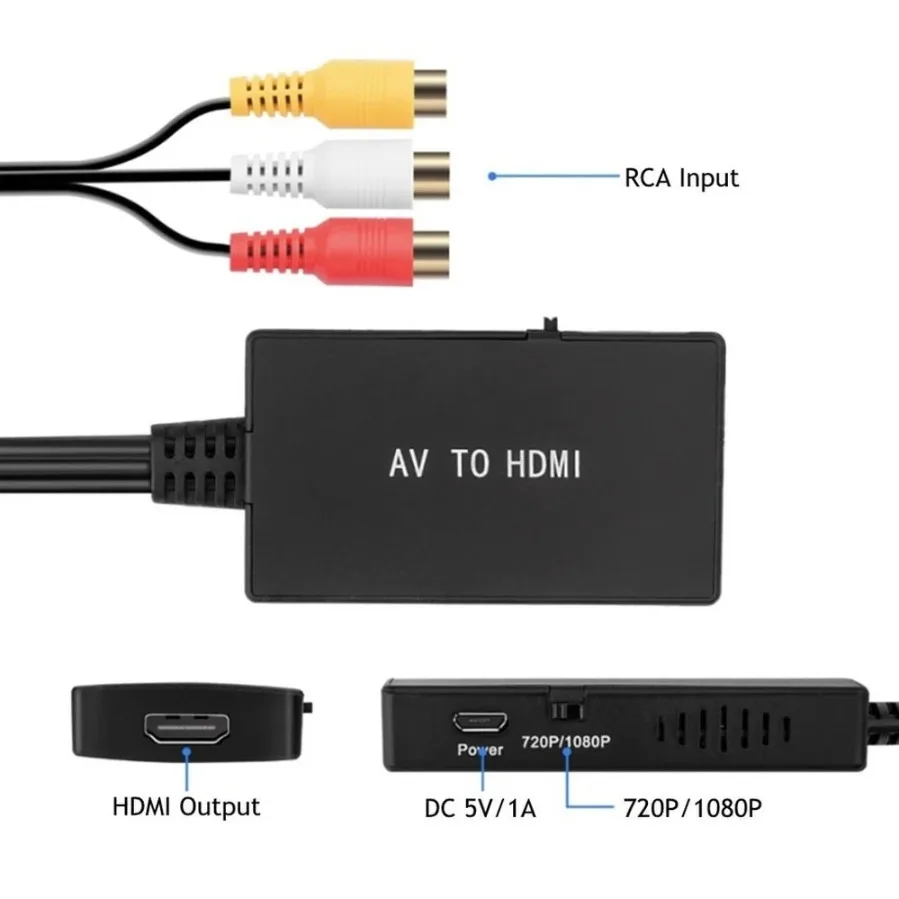 RCA to HDMI-compatible Adapter AV2HDMI-compatible Audio Vdieo Converter Support 1080P/720P NTSC/PAL Compatible With PS2 PS3 HDTV