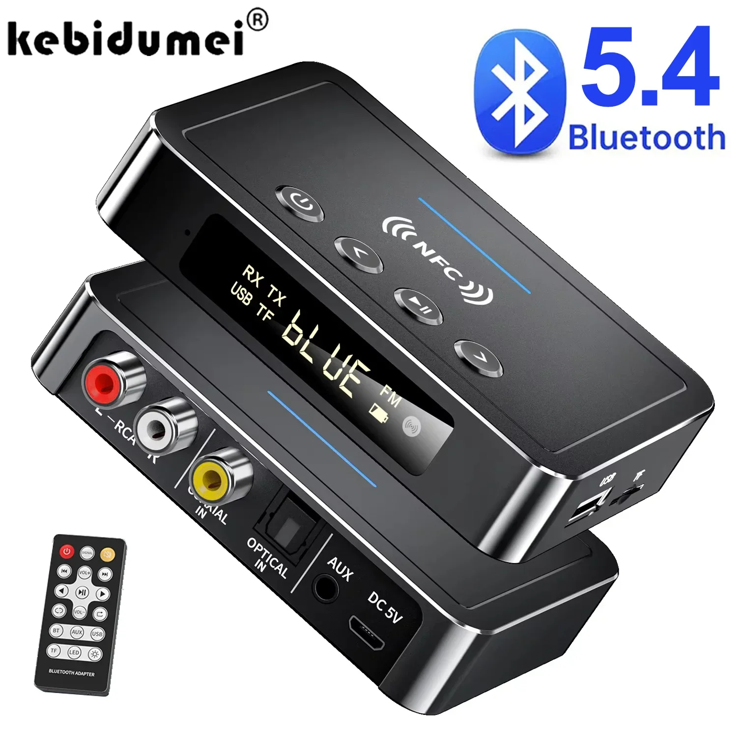 

3-IN-1 Bluetooth 5.4 Receiver Transmitter Wireless Audio Adapter 500mAh LED Screen FM Stereo 3.5MM Optical Coaxial TFfor Speaker