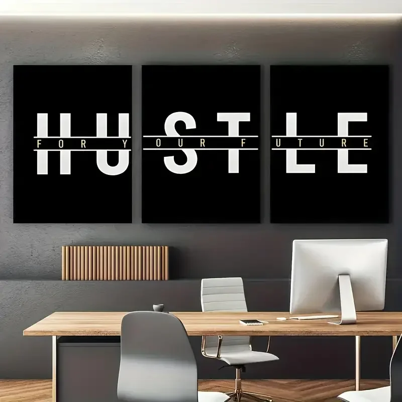 3 Stück ungerahmte Leinwandposter, Hustle For Your Future, motivierende Wandkunst, Leinwandgemälde, Wohnzimmer-Dekor, Wandkunst
