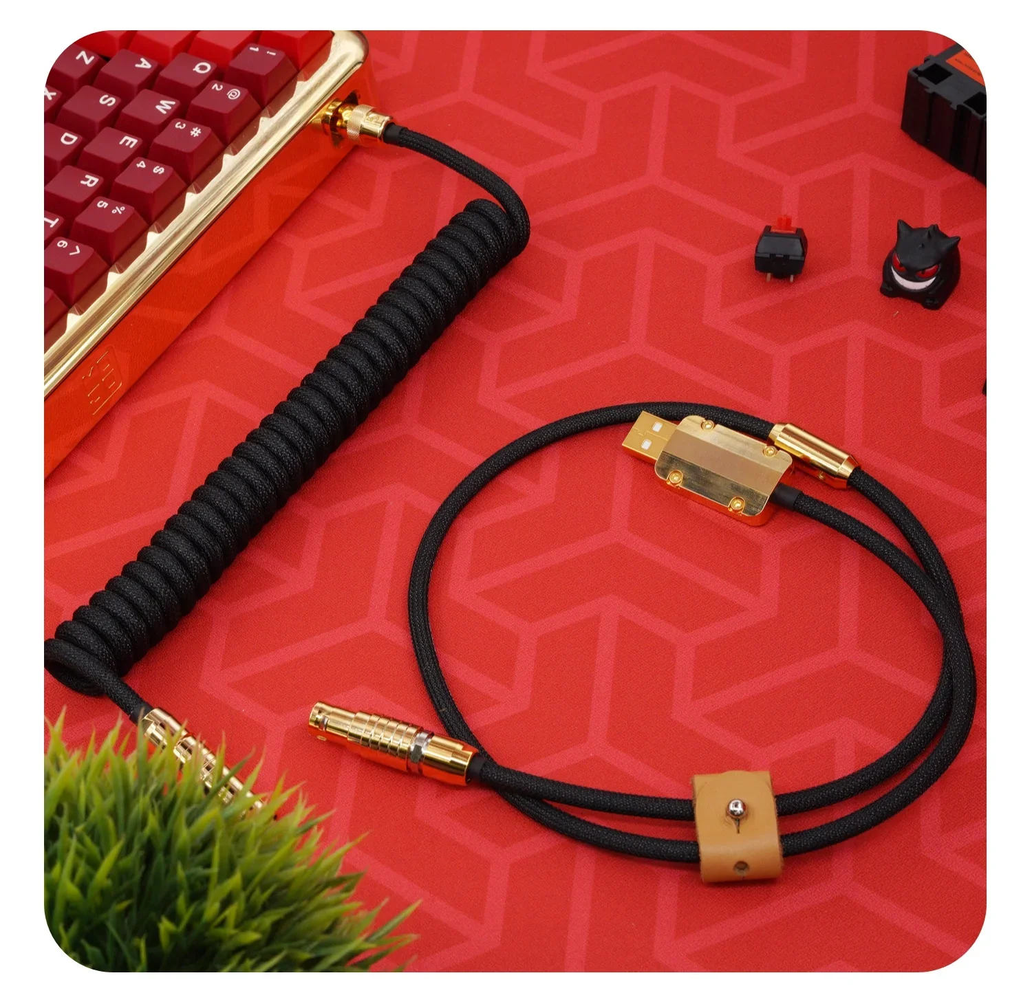 Linha de dados de teclado personalizado manual GeekCable Inserção de ar traseira hardware dourado tecido preto