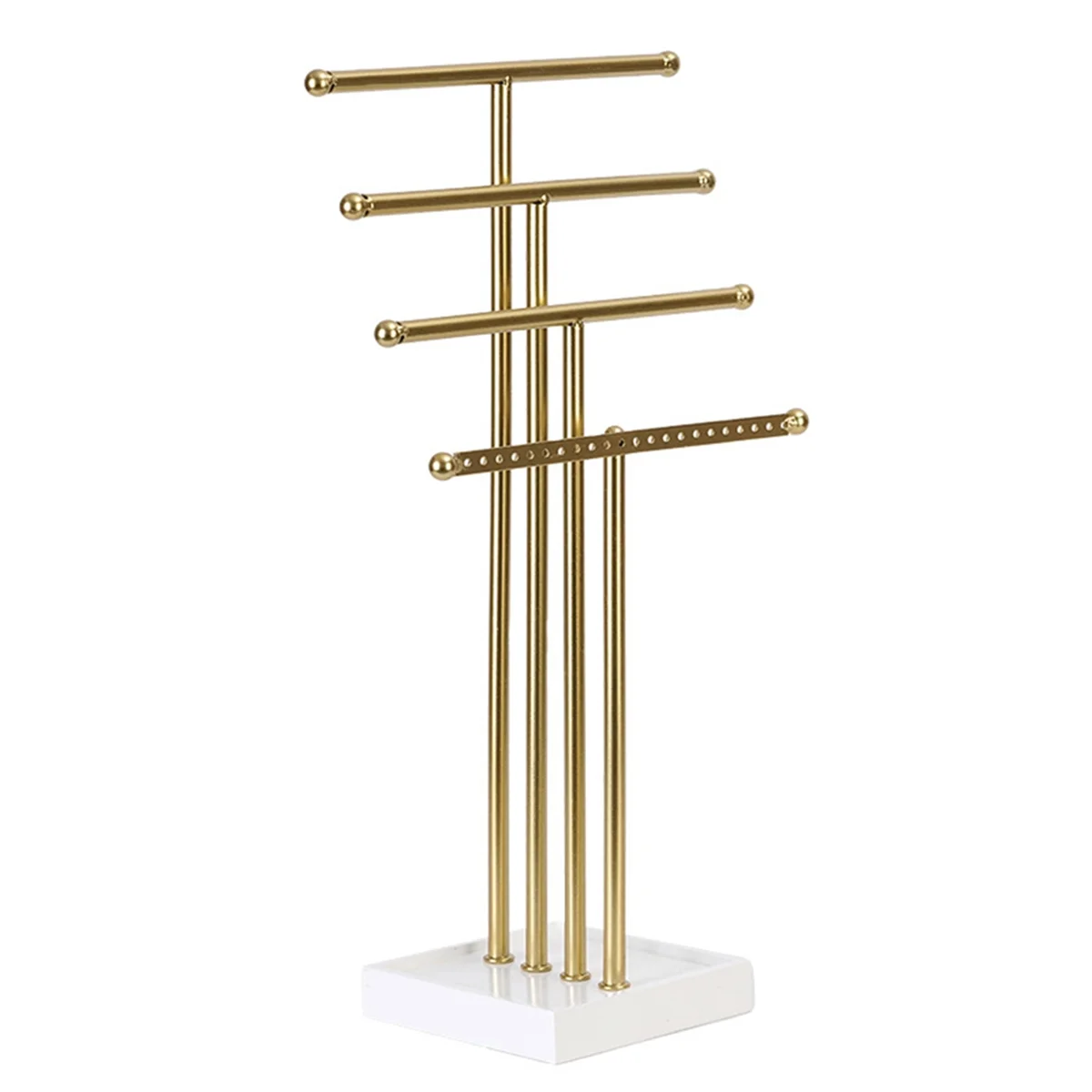 Gold 4 Tiers T-Shaped Jewelry Rack Earring Storage Rack Jewelry Display Rack Necklace Display Rack for Girls to Organize