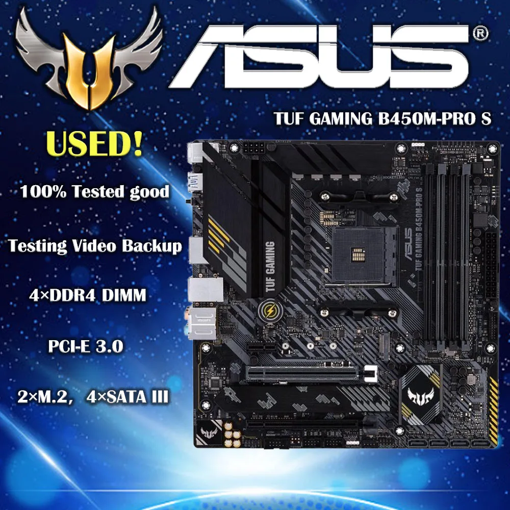 

ASUS TUF GAMING B450M PRO S DDR4 4400 МГц 128G,M.2, HDMI 2.0B, type C и родной USB 3,1 Gen 2 Процессор AM4 для настольного ПК