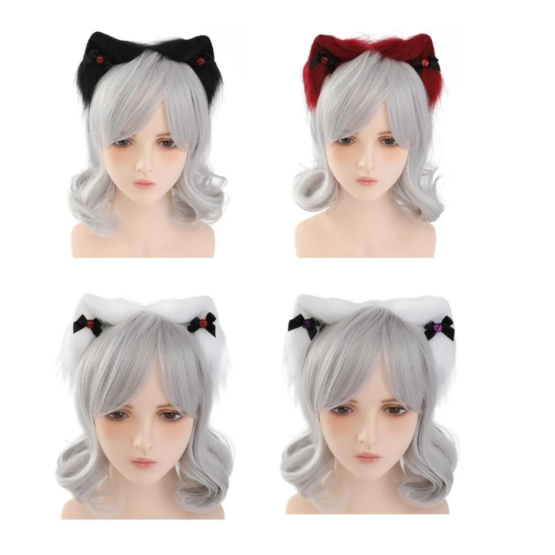 

Plush Ear Headbands with Devil Eye Bowknot Ear Headbands for Animes Theme Gatherings Halloween Gift for Girl