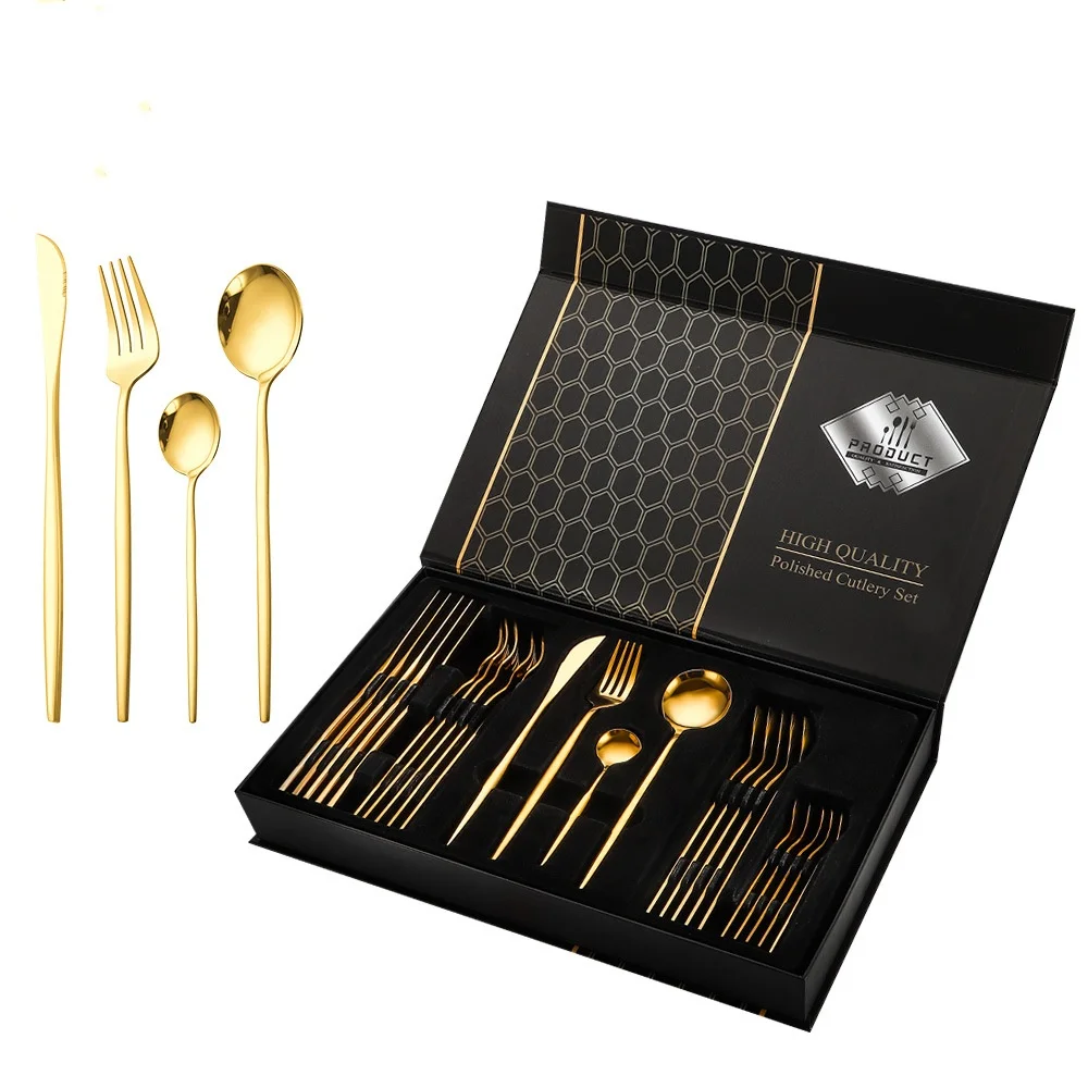 

Горячий набор посуды из Португалии из нержавеющей стали 2025 года, набор из 24 предметов, домашний нож для стейка, вилка, ложка, подарочный набор