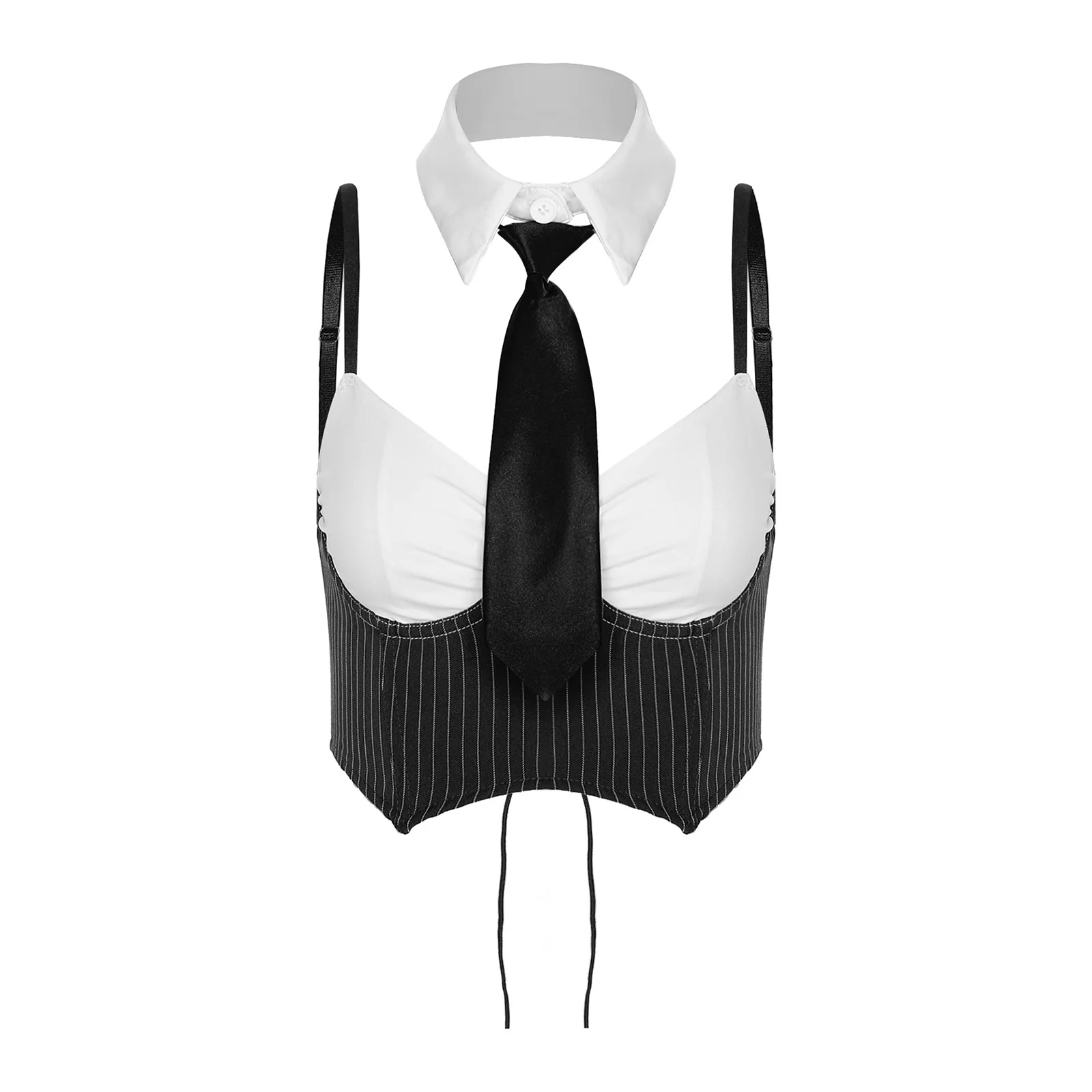 

Womens Color Block Camisole Detachable Collar And Necktie Vest Tops Back Lace-up Sling Corset Tank Top for Club Birthday Party