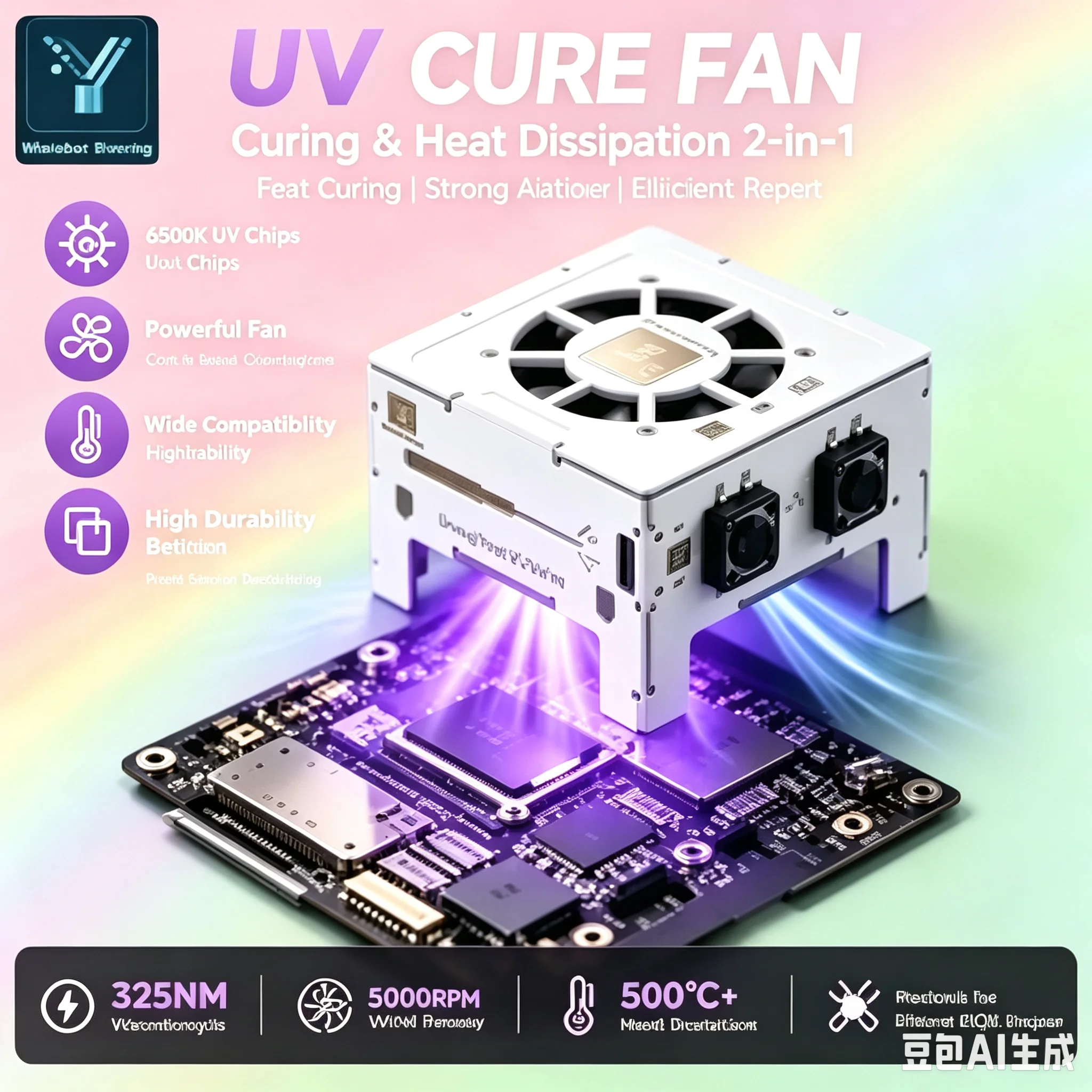 M.Y 2-in-1 UV Curing & Exhaust Fan Featuring 40 High-Power UV LED Beads; Provides Heat Dissipation during Mobile Phone Repair.