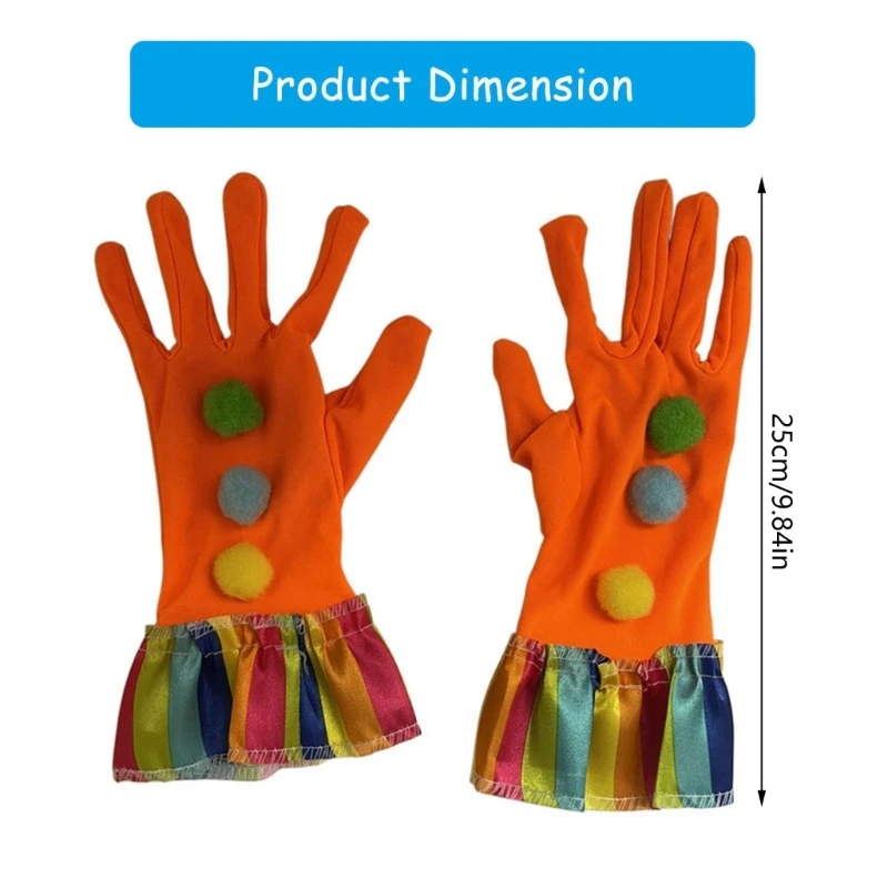 652f Pompoms Clownhandschuhe dehnbare Handhandschuhe für Erwachsene Kindergeburtstagsfeier Versammlung