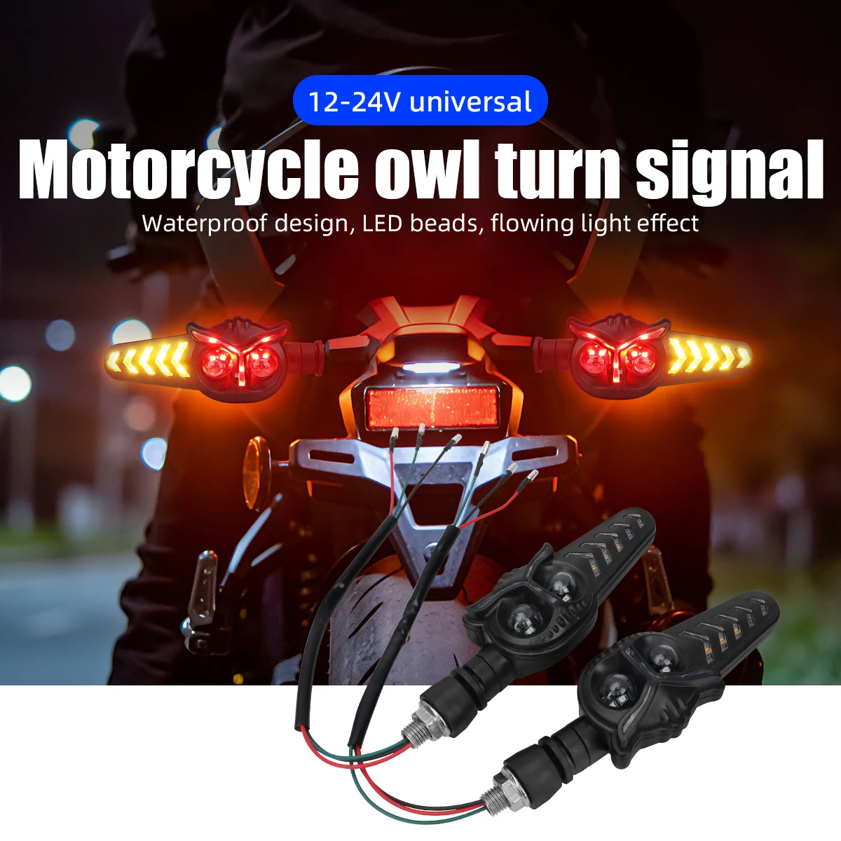 1pair Universal Motorcycle Owl Style Front Rear Blinker Turn Signal for Motorcycle Dual Color Indicator Driving Turning