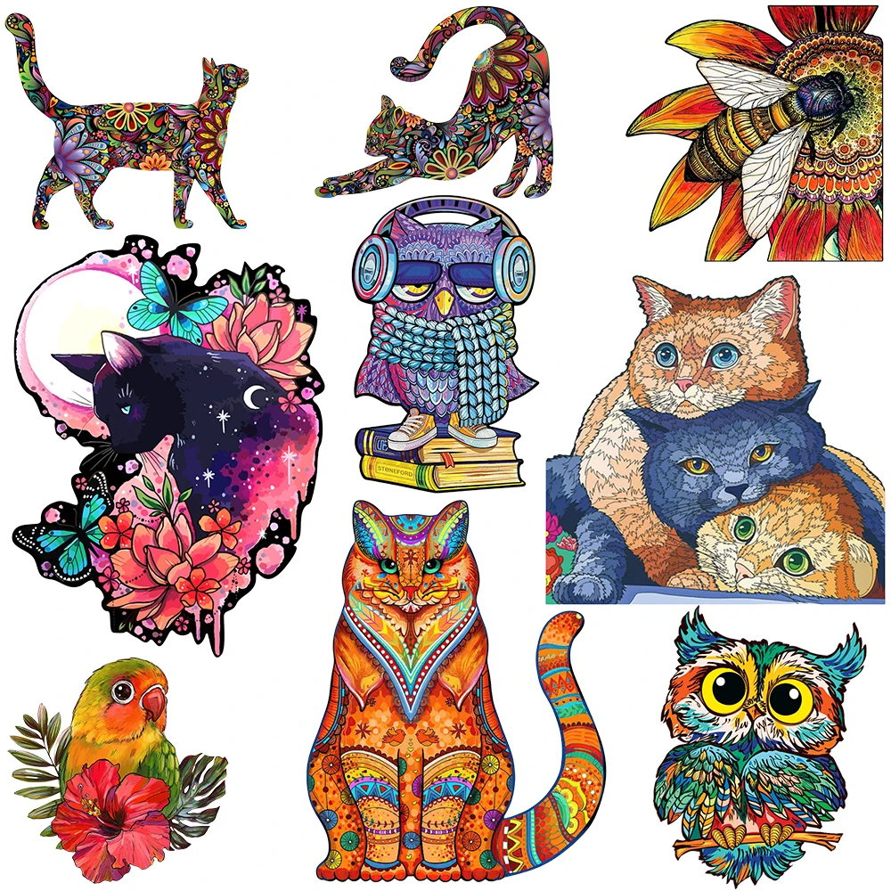 

Color Cartoon Wooden Puzzle, Puzzle Cat Irregular Puzzle, Developing Brain Children's Owl, Wood, Difficult Collection, Gifts.