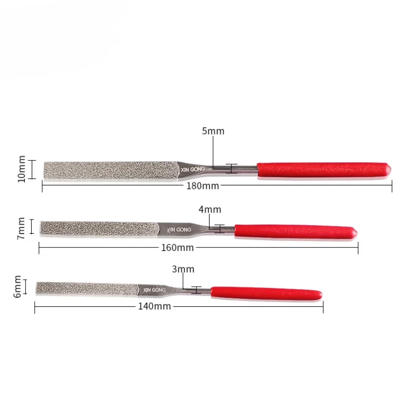 1pc Non-slip File Needle File Flat Metal Stone Grinding Plastic Handle Red Set Diamond Hot sale  tools