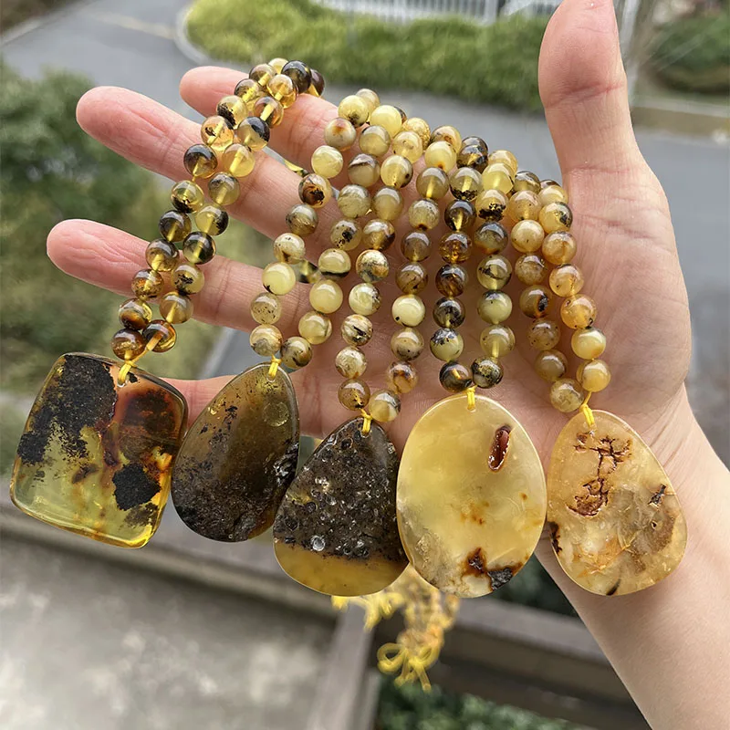 7mm Real Amber Necklace Unisex Gift Natural Stone Round Flaws Plant Beads Factory 100% Original Drop Pendant New Healing Jewelry