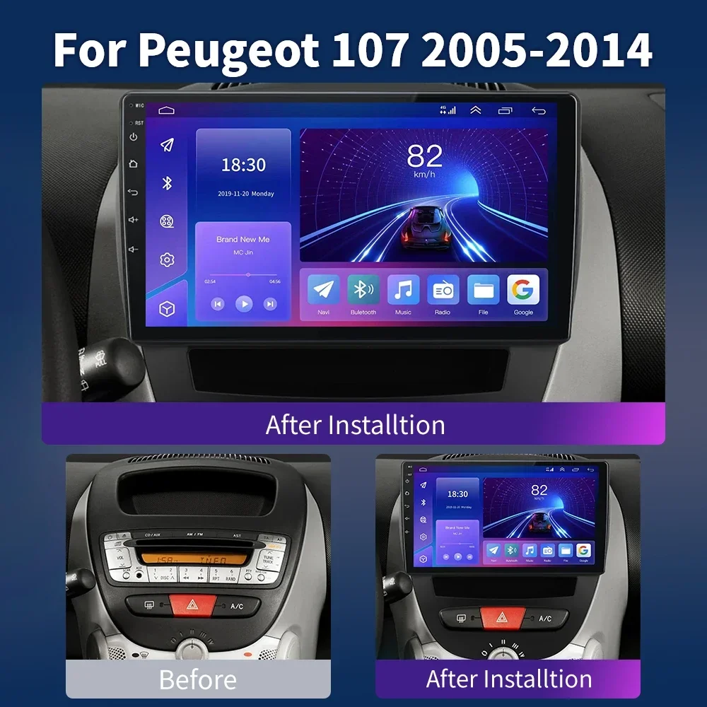 Android 13 2 Din Car Multimedia Player For Peugeot 107 Toyota Aygo Citroen C1 2005-2014 Head Unit Stereo GPS Navigation BT WIFI