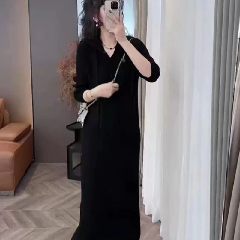 ชุดเดรสกำมะหยี่เยอรมันทรงตรงแบบมีฮู้ด ชุดลำลองมีฮู้ดสำหรับผู้หญิง ชุดเดรสแฟชั่นมีฮู้ด