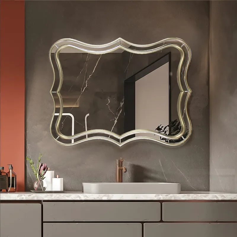 2026 American Light Luxury Bathroom Mirror Glass Splicing Wall Mounted Decorative Mirror for Bath Restaurant Dressing Area