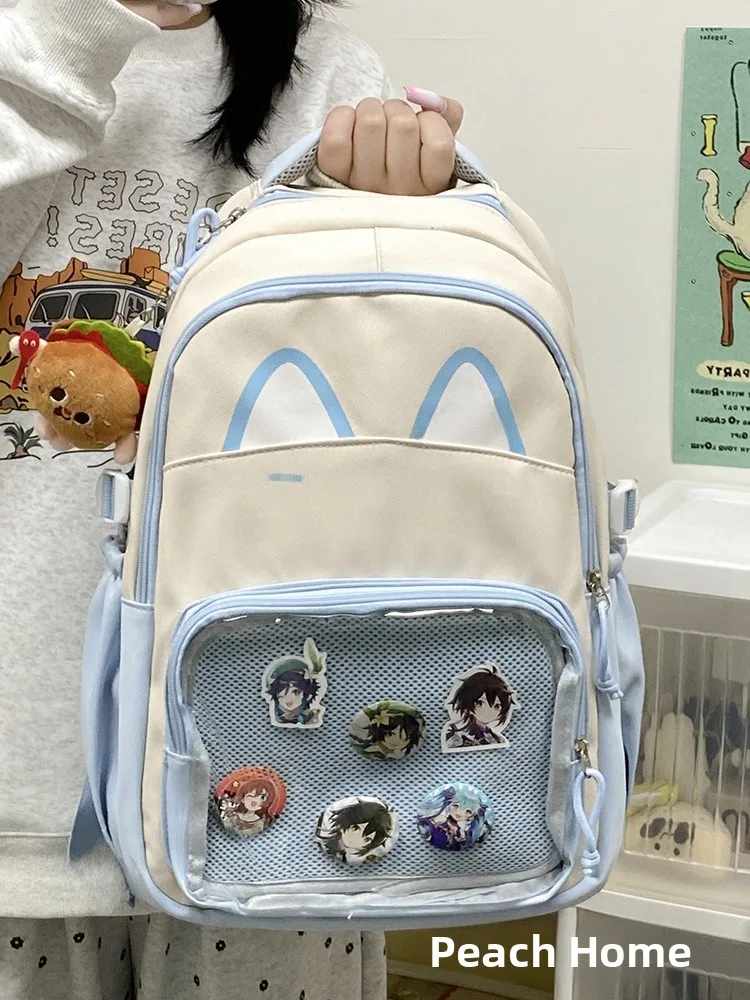 حقيبة مدرسية رائعة بطباعة قطط للفتيات ذات سعة كبيرة وحقيبة ظهر مزدوجة الكتف لطلاب المدارس الإعدادية والثانوية