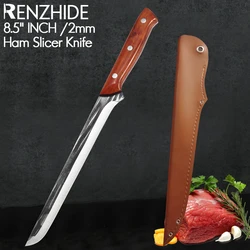 RZD Spanish Style Meat Ham Slicer Knife Forged 5cr15mov Steel Knife Cover Sheath Slicing Splitting Salmon Pumpkin Watermelon