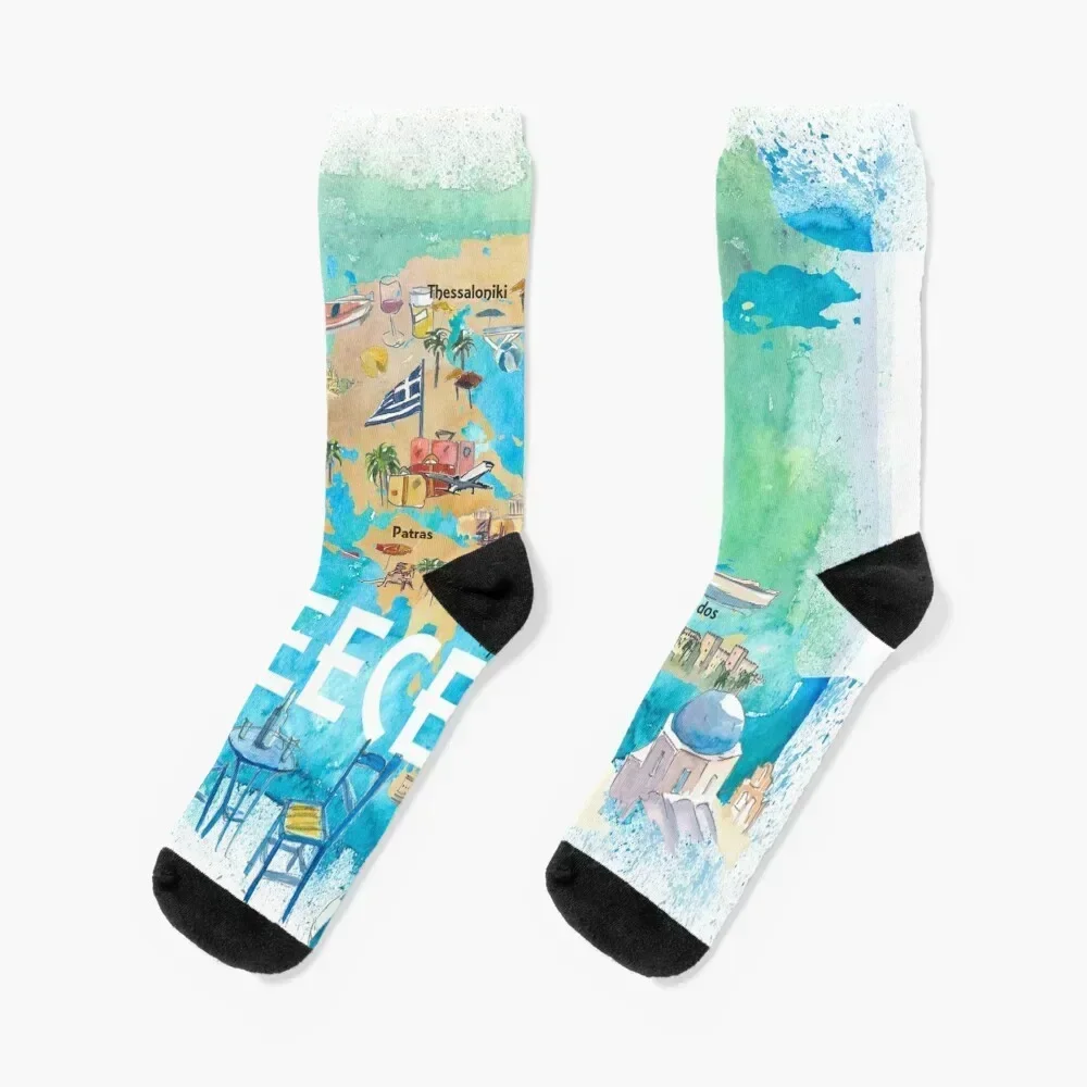 

Greece Illustrated Travel Map with Landmarks and Highlights Socks custom Christmas Socks Woman Men's