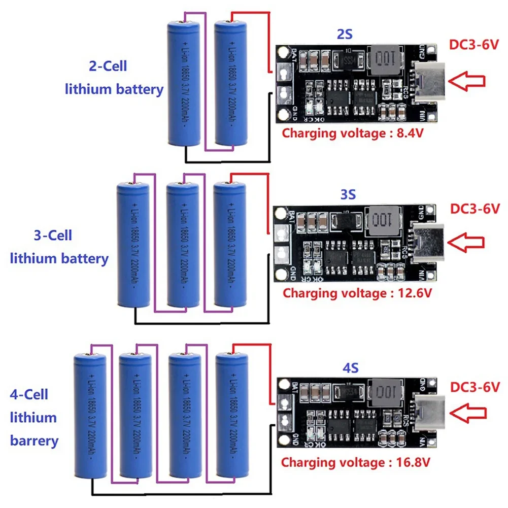 2S 3S 4S Type-C To 8.4V 12.6V 16.8V Step-Up Boost LiPo Polymer Li-Ion Charger 1A 2A 4A PCB Board Module 18650 Lithium Battery