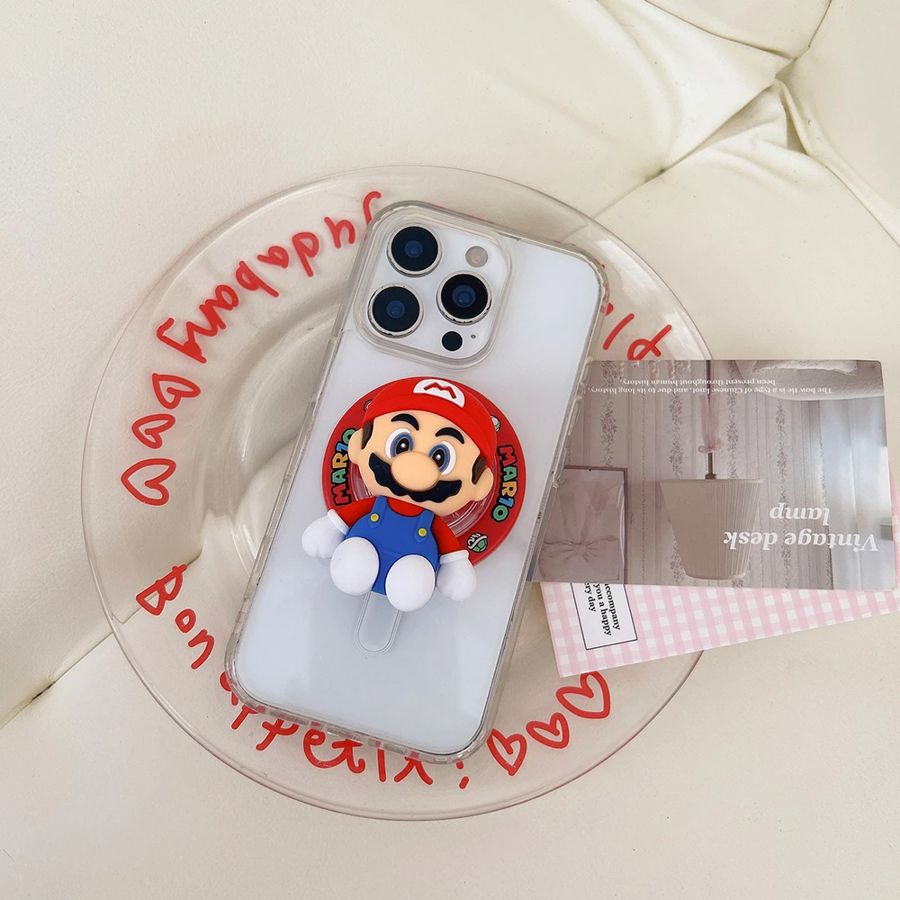 For Magsafe Magnetic Phone Grip Tok Stand Cute Cartoon Super M-Marios Bros For iPhone Samsung Foldable Wireless Charging Holder