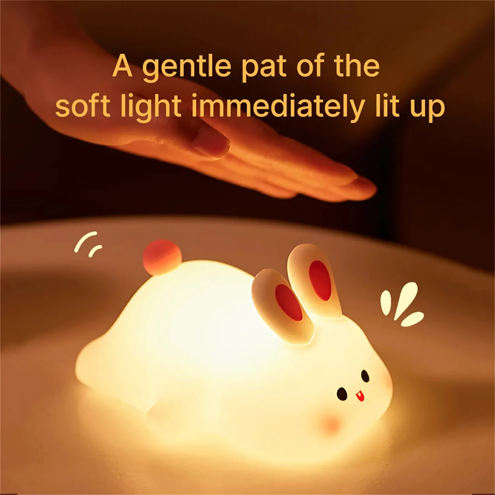 Cute Sleep Aid  Voice Controlled Clapping Bunny Lamp Touch Sensor Bedroom Decor Usb Rechargeable Timing Bedside Lamp