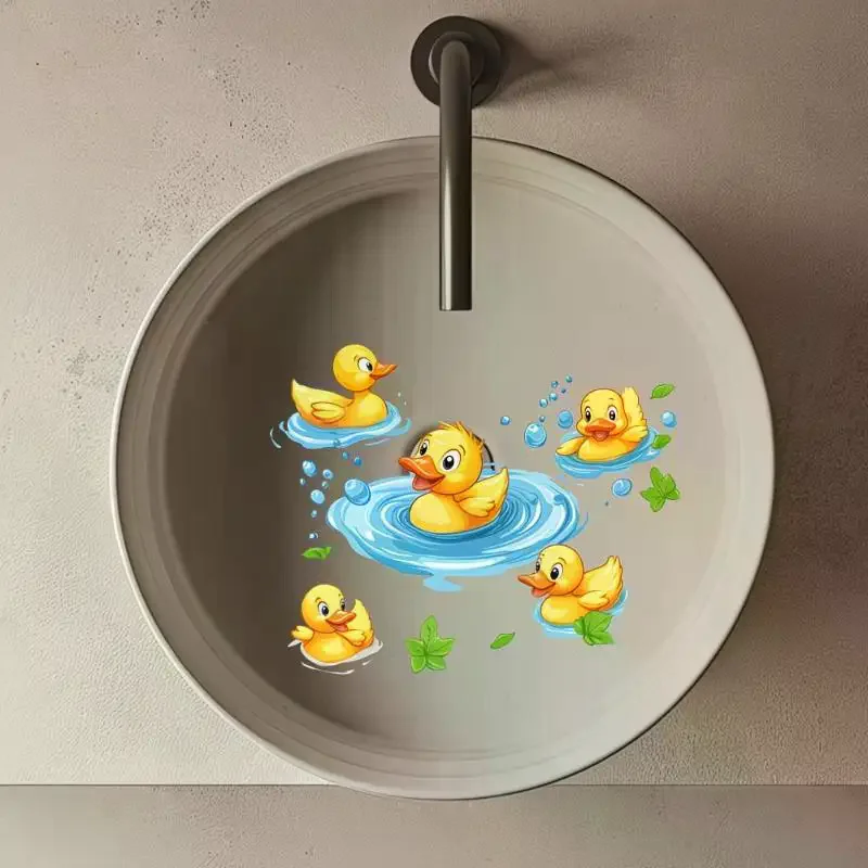 Cute Yellow Duck Bathroom Wall Sticker Toilet Sticker PVC Bathroom Sink Decal Removable Self-Adhesive Home Decor Car Sticker