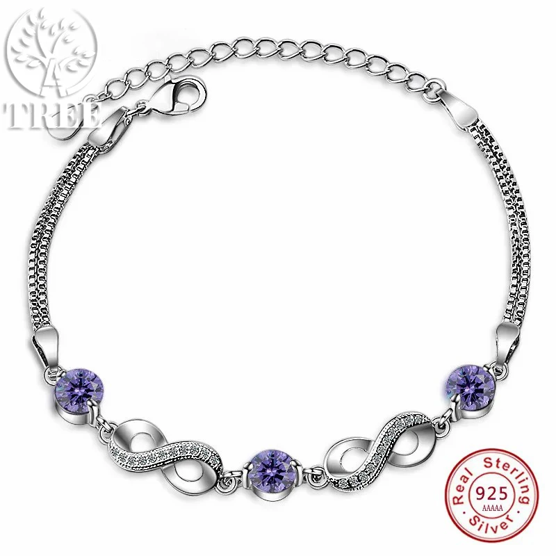 Fashion Clear Purple Zircon Charms Sterling Silver Bracelet for Women Eternity Infinite Love Bracelet Jewelry Valentine Day Gift