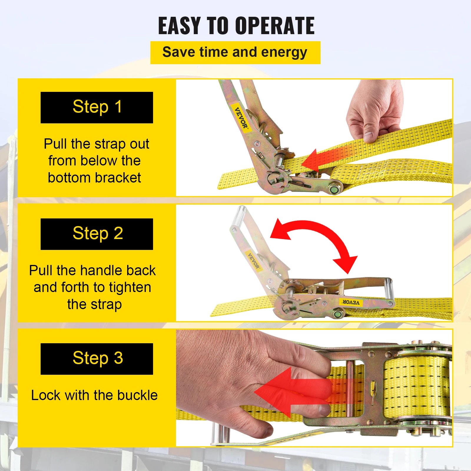 VEVOR 4000ปอนด์ความจุ Ratchet Tie Down Straps 2 "กว้างโพลีเอสเตอร์ชุด Snap ตะขอสำหรับค่าเฉลี่ยรถจักรยานยนต์และสินค้า
