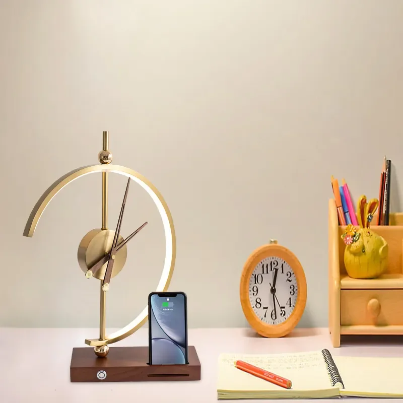 Creative Clock Shape Stand Lamp Minimalist Style Bedroom Bedside Light Living Room Decor Wireless Charging for Mobile Phones Led