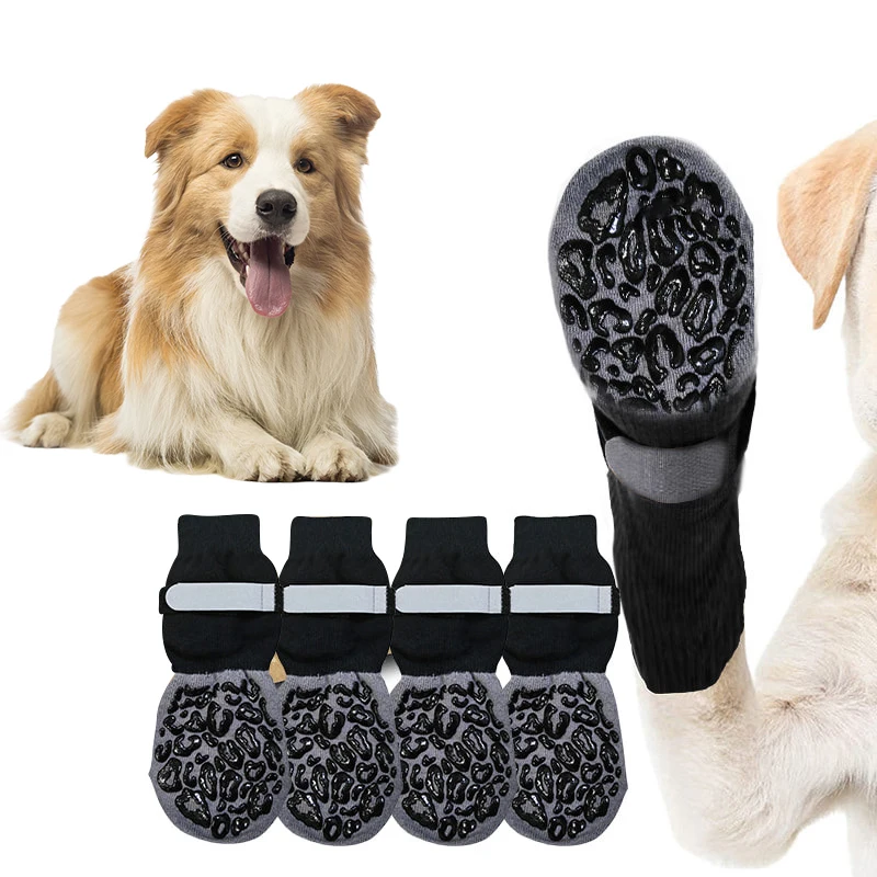 

4Pcs/set Anti Slip Dog Socks With Straps Traction Control For Indoor On Hardwood Floor Wear Pet Paw Protector For Small Dogs Pet