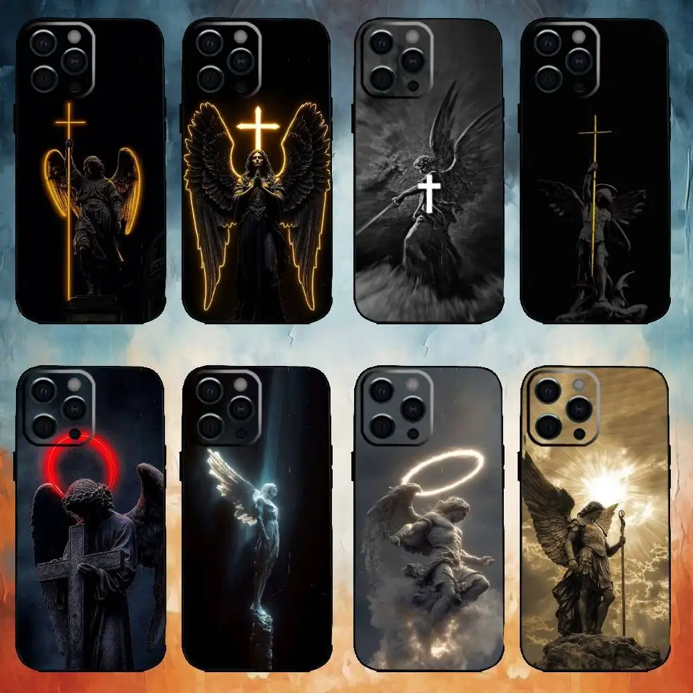 

Archangel Michael Cross Phone Case For iPhone17,16,15,14,13,12,11 Plus,Pro Max Soft Black Cover