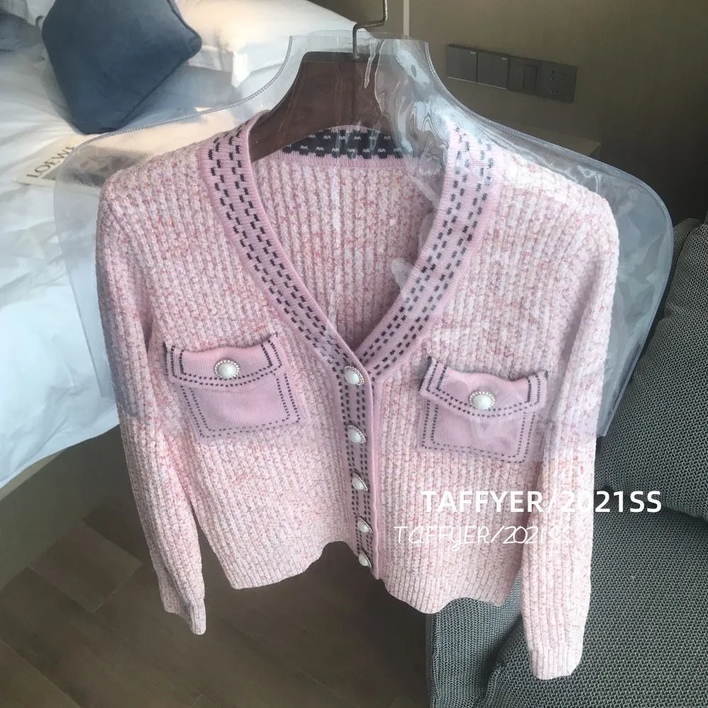 Ogo-Cardigan en tricot rose coupe couvertes pour femme, manteau d'hiver, mode coréenne, vêtements de créateurs de luxe, automne