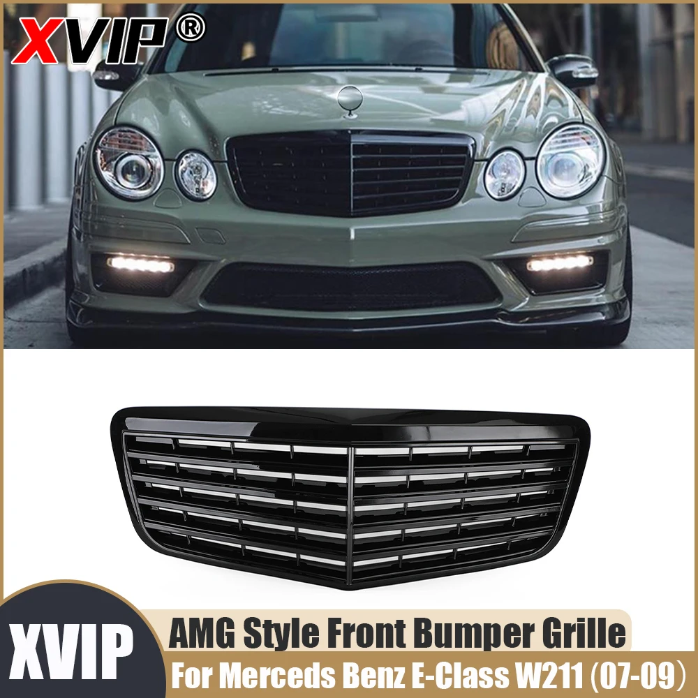 

Глянцевая черная решетка переднего бампера XVIP, решетка в стиле AMG, подходит для Mercedes Benz E-Class W211 2007-2009 E280 E320 E350 E500 E550
