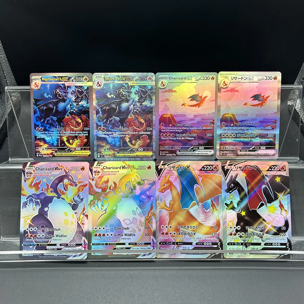 

Diy Anime Ptcg Flash Charizard Series Card En/jp 125/110 Mega Charizard Ex Collect Battle Flash Cards Holiday Child Gifts Toy