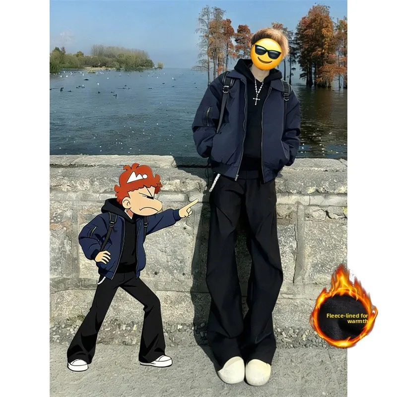 

Мужские утепленные брюки Cleanfit с флисовой подкладкой, черные, широкие, длинные, струящиеся, зимние, теплые, стильные, повседневные, молодежные, модные