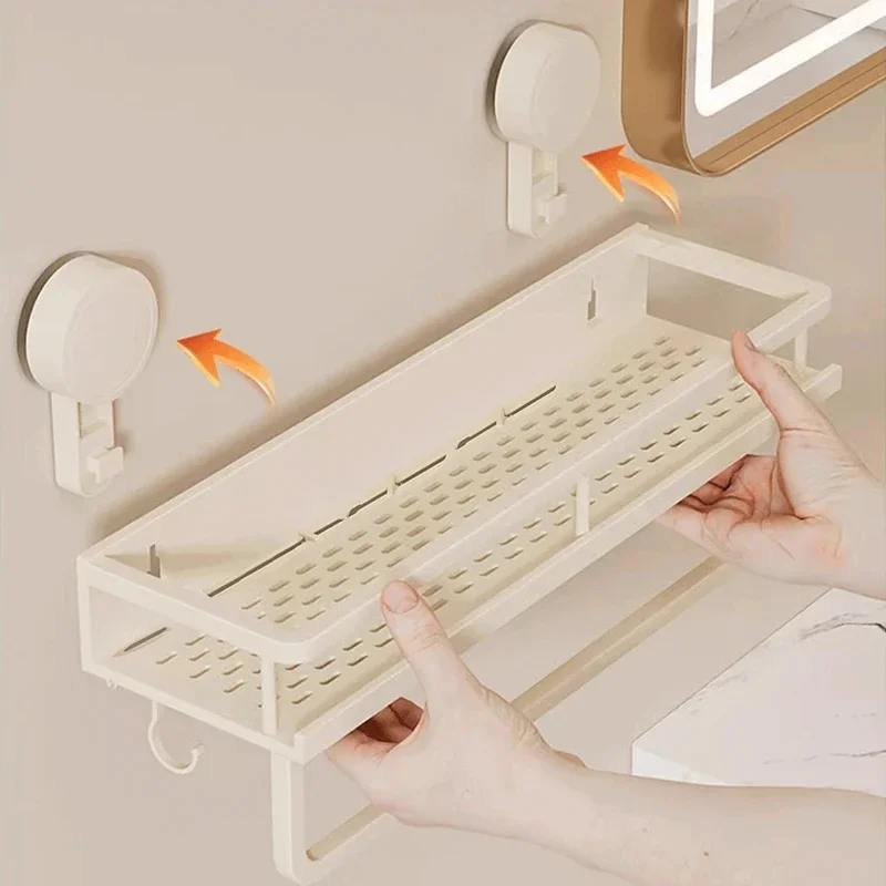No Drill Suction Cup Adhesive Bathroom Rack Bathroom Shelf Toilet Aluminum Hanging Rack Bathroom Organizer Hang On The Wall