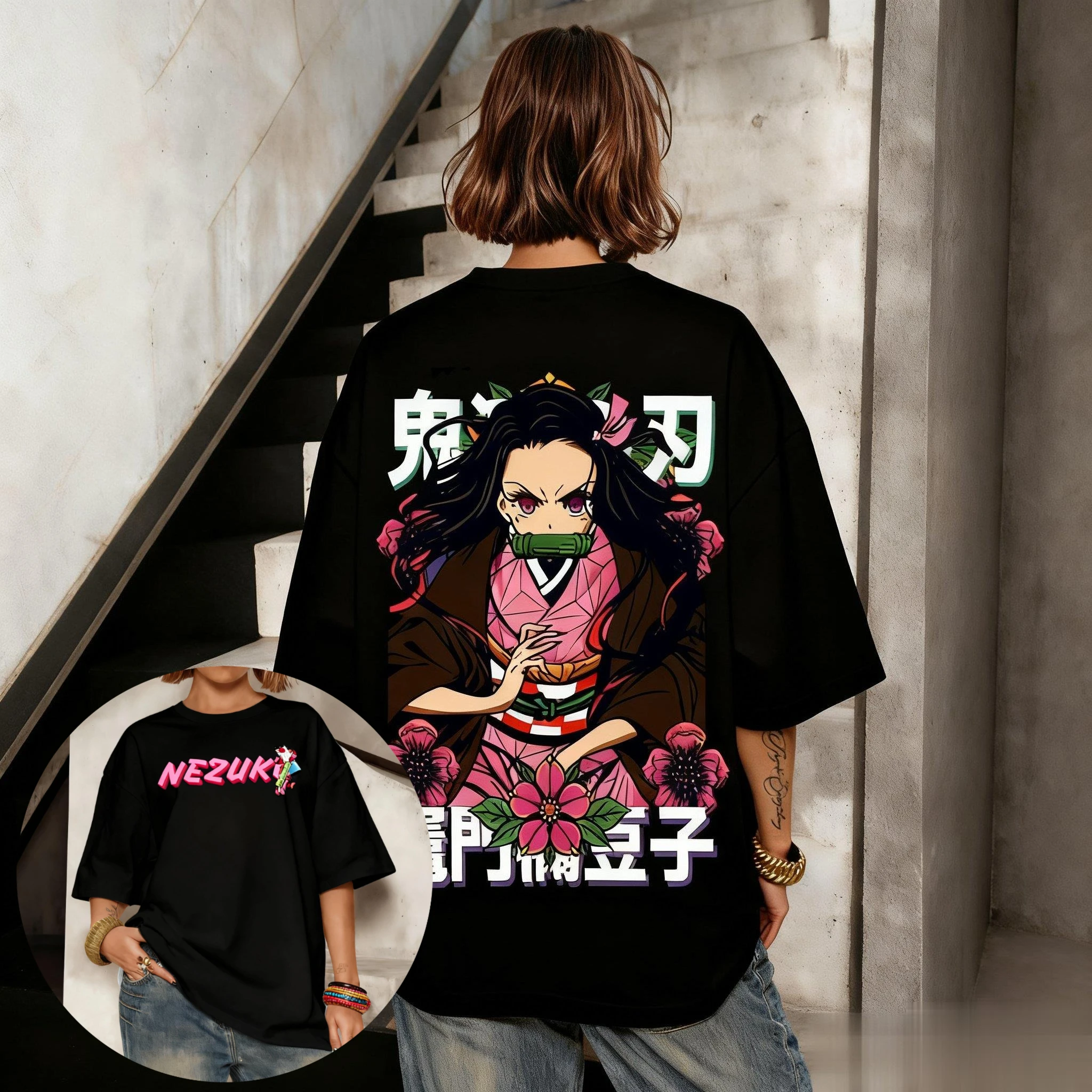 Anime Demon Slayer Kamado Nezuko T Shirt Men Women Short Sleeve Tee Vintage Oversized Summer Casual Tops Streetwear Y2k Clothes