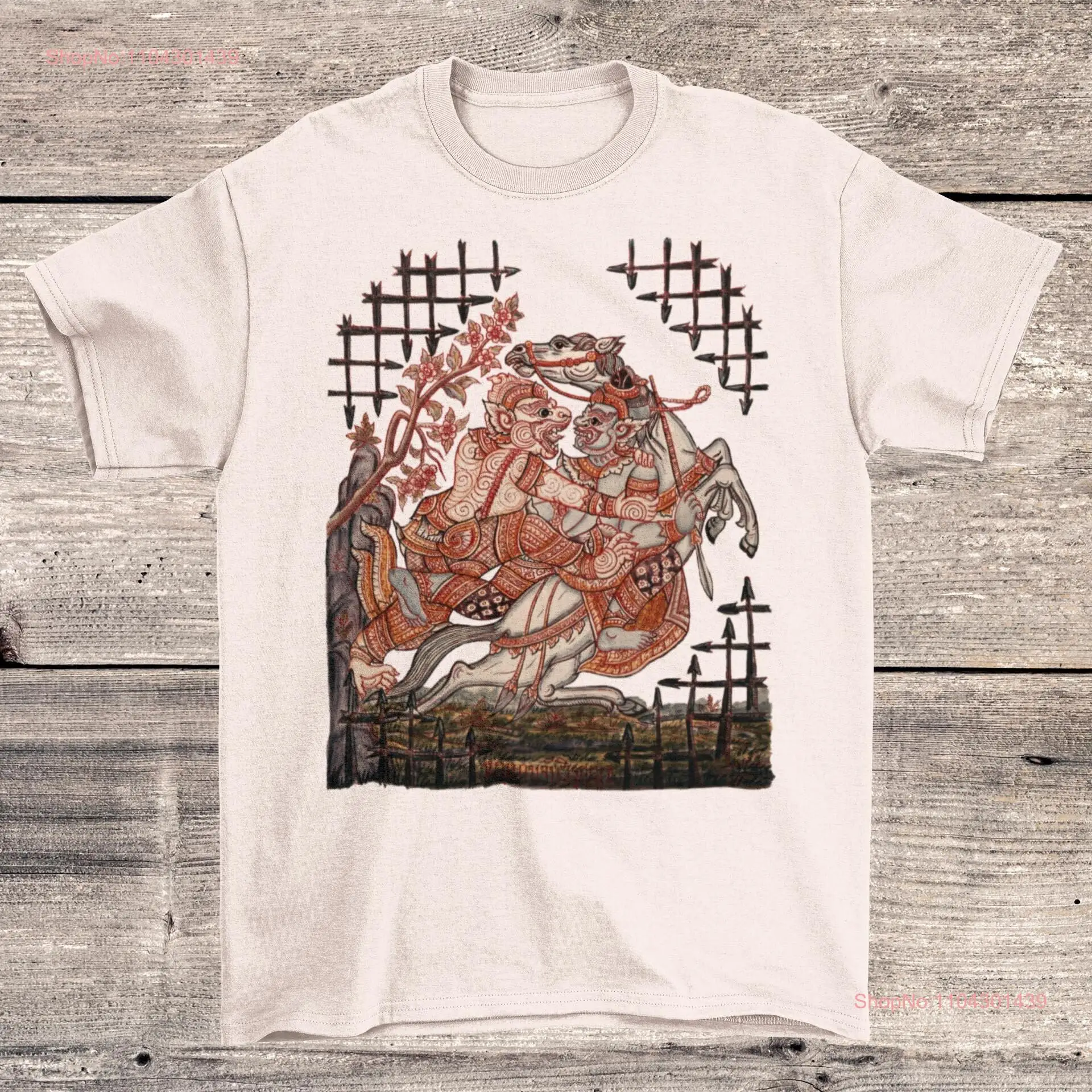 Hanuman Catching Virunyananti Scene from Ramayana Vintage Watercolor Thai Folklore Mythology Devotional Rama Hindu Art T Shirt