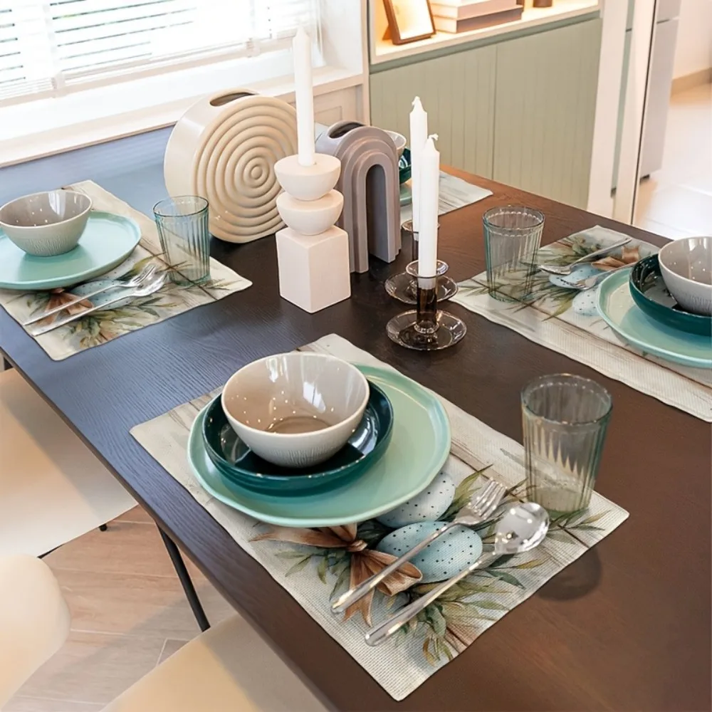 VIKAMA 4/6/8/10 Stück Oster-Tischsets, Ei- und Schleifen-Design für Küche, Bar, Schüsselunterlage, rutschfest, hitzebeständig, hochwertige Leinen-Tischset